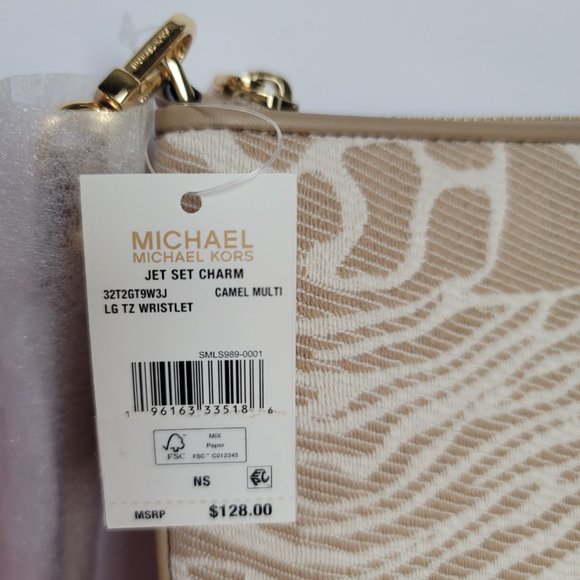 MICHAEL KORS Jet Set Charm Signature Logo Wristlet/Pouch- Camel Multi ⭐ - Picture 16 of 16